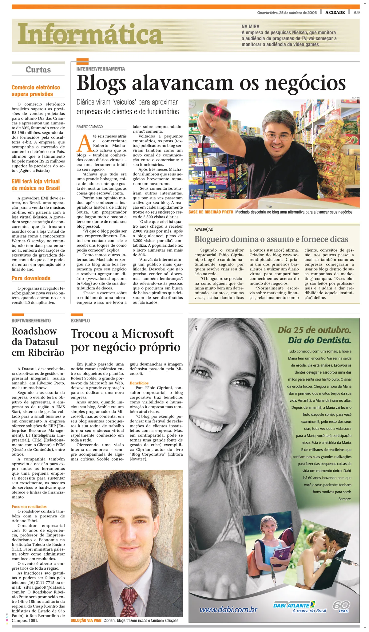 Matéria 'Blogs alavancam os negócios' — A Cidade, outubro de 2006