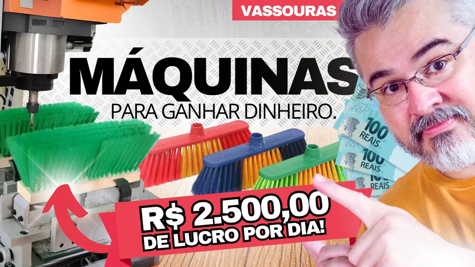 Miniatura de teste do vídeo das 13 máquinas: máquina de vassoura, R$ 2.500 de lucro por dia