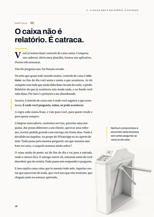 Página do livro: O caixa não é relatório, é catraca