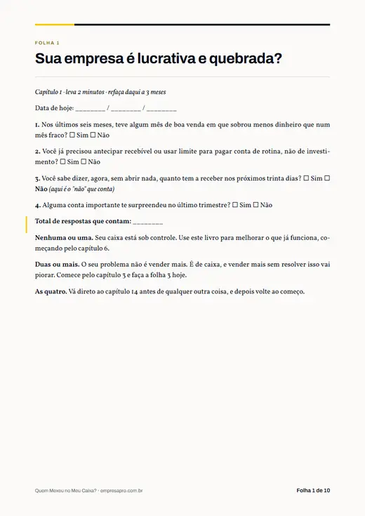 Página do livro: As folhas de trabalho