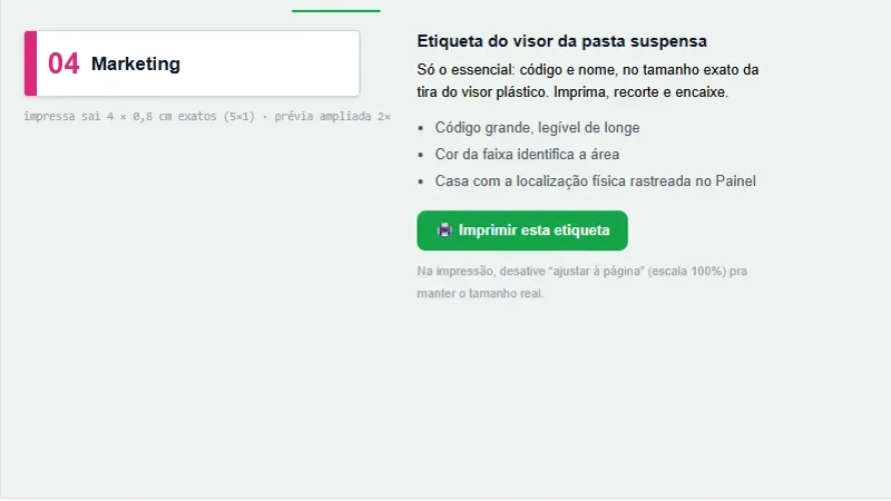 Painel do Arquivo Gestor: etiqueta imprimível do visor da pasta suspensa